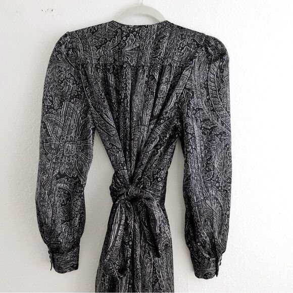 ZARA Paisley Print Grey/Black Maxi Tie Waste Dress Size S - Picture 9 of 13